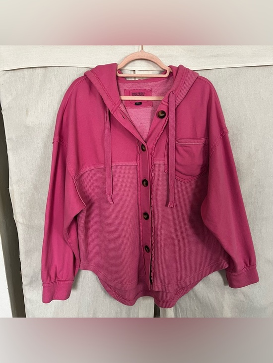 American Eagle Pink Waffle Knit Big Hug Hooded Oversized Shacket XS/S - Picture 3 of 8